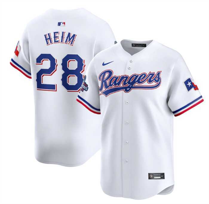 Men%27s Texas Rangers #28 Jonah Heim White 2023 World Series Champions Stitched Baseball Jersey Dzhi